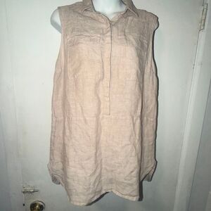 JONES NY Tan 100% Linen Sleeveless Popover Blouse-M
